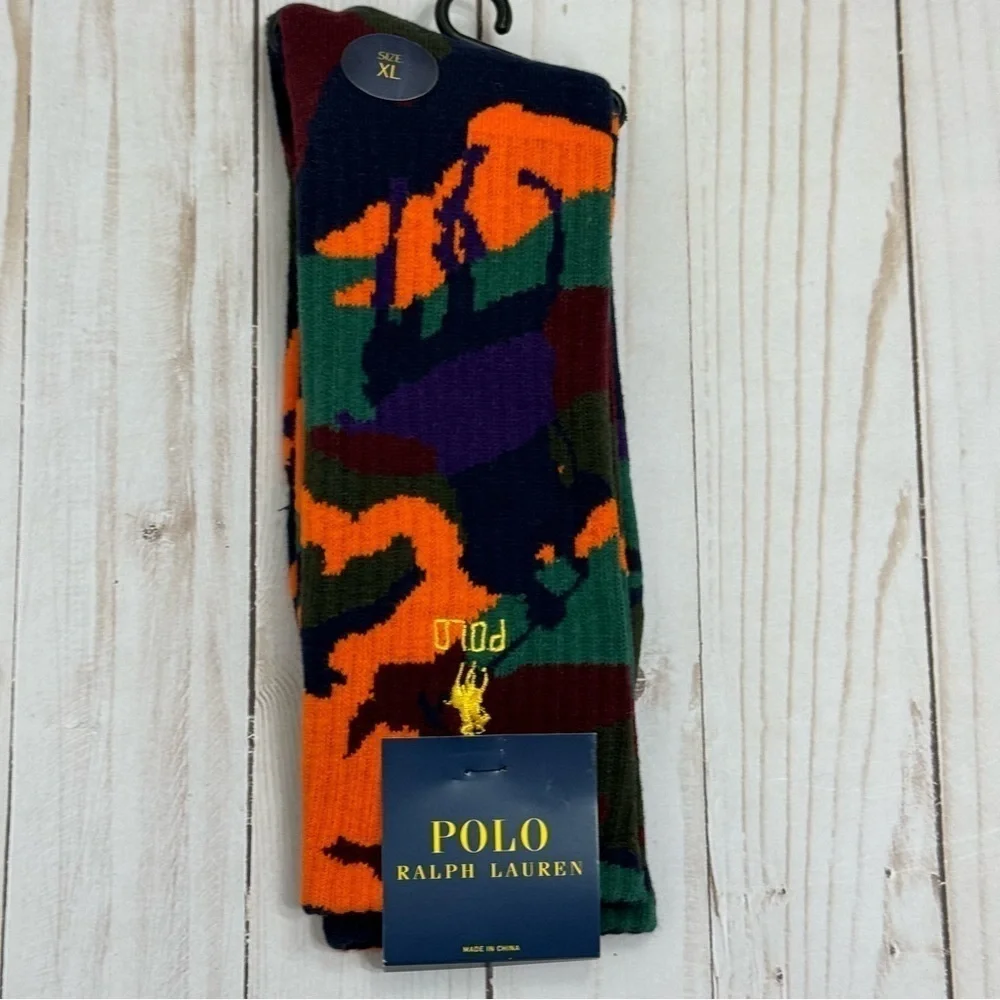Polo Ralph Lauren 1 Pair Camo Print Socks Size XL‎ Shoe Sizes 12-17 Men